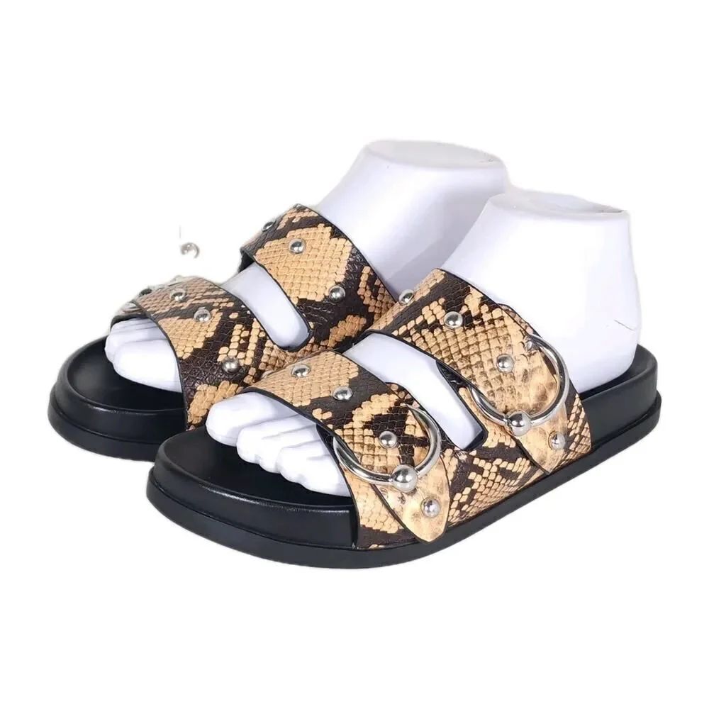 Rebecca Minkoff Women's Vachel US 7,5M Peach Black Leather Slide Sandals